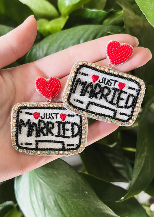 “Just Married” License Plate Earrings